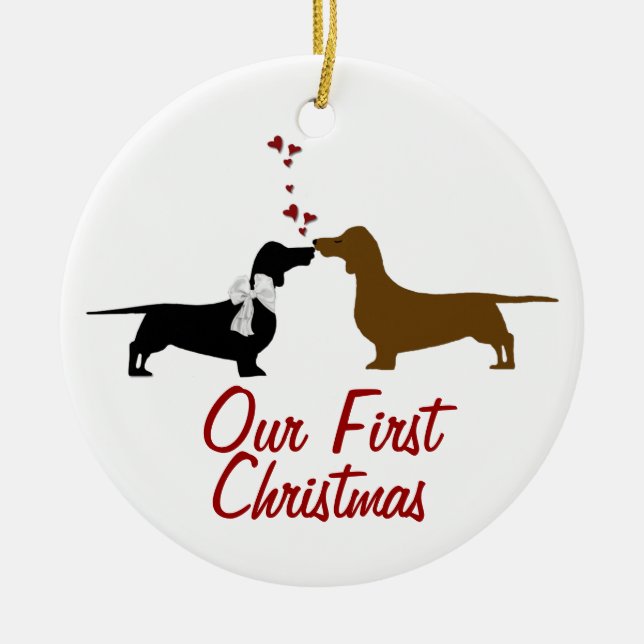 Cute Dachshund Älskare Första julprydnaden Julgransprydnad Keramik (Framsidan)