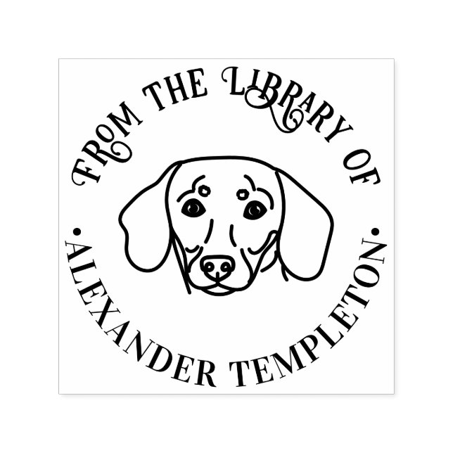 Cute Dachshund Ansikte "från Bibliotek" Bok Självfärgande Stämpel (Design)