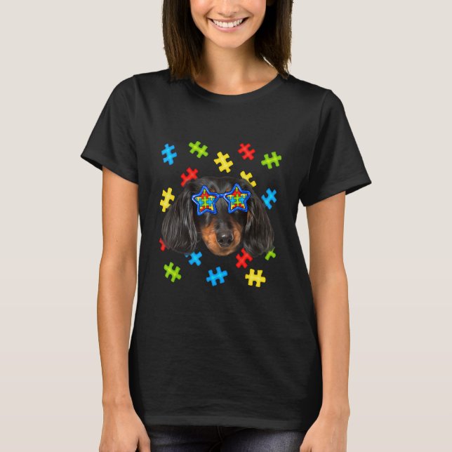 Cute Dachshund Autism Puzzle Sunglass Puppies Ow T Shirt (Framsida)