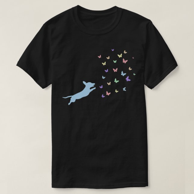 Cute Dachshund Chasing Butterflies Premium T-Shirt (Design framsida)