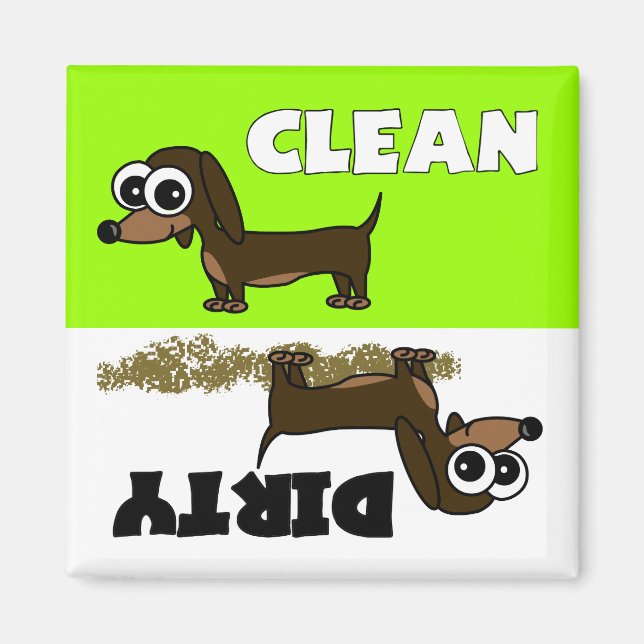 Cute Dachshund Clean / Dirty Dishwasher Magnet (Framsidan)