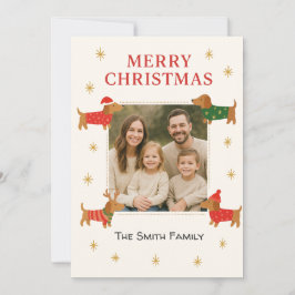 Cute Dachshund Customizable Photo Christmas Card Julkort