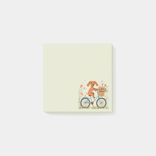 Cute Dachshund Dog Biking Spring Flowers Post-it Block (Framsida)