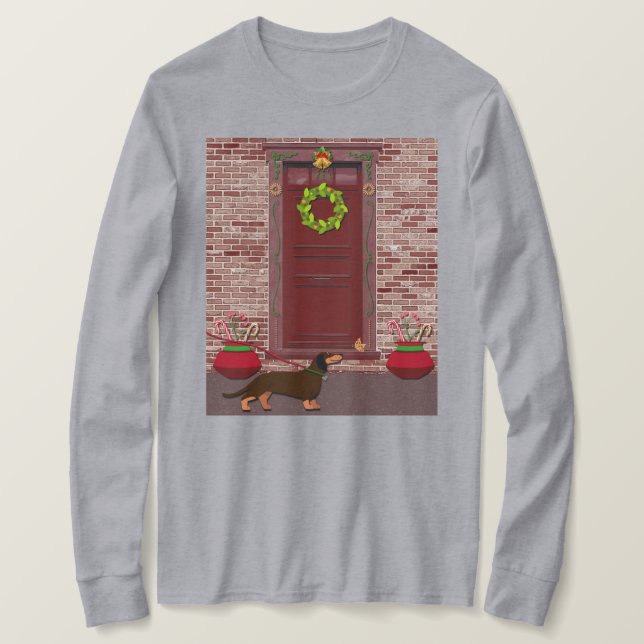 Cute Dachshund Dog Christmas Art on T-Shirt (Design framsida)