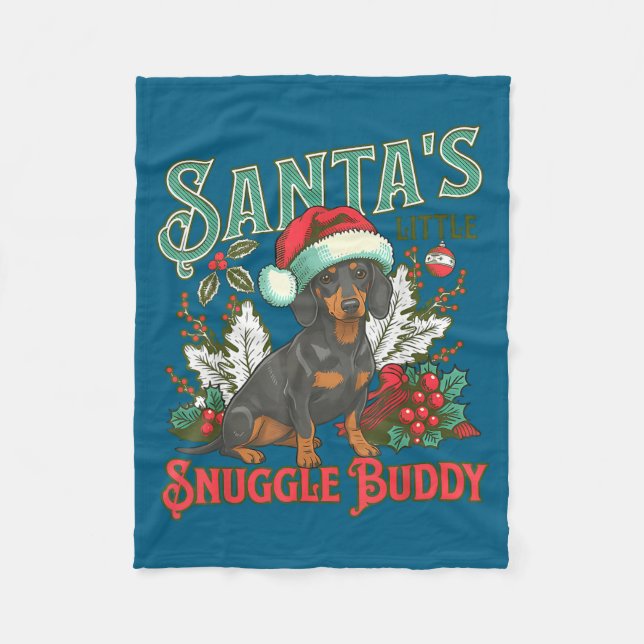 Cute Dachshund Dogs Christmas Lights Santa Holiday Fleecefilt (Framsidan)