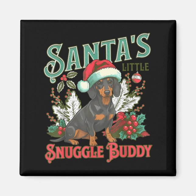 Cute Dachshund Dogs Christmas Lights Santa Holiday Magnet (Framsidan)