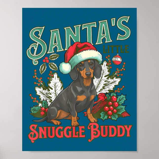 Cute Dachshund Dogs Christmas Lights Santa Holiday Poster (Framsidan)