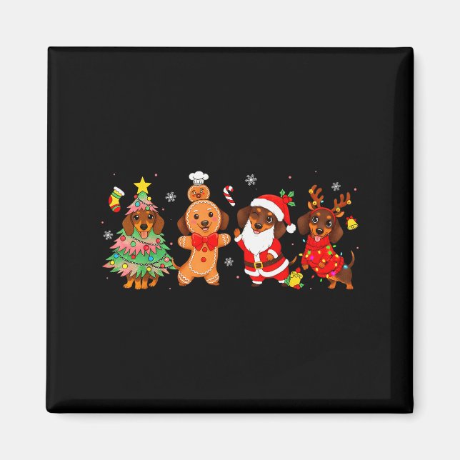 Cute Dachshund Dogs Christmas Tree Gingerbread San Magnet (Framsidan)
