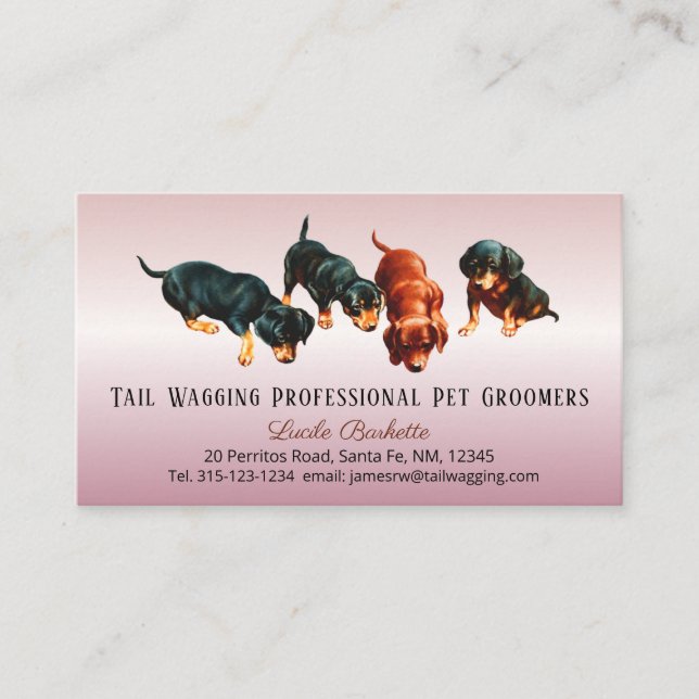 Cute Dachshund Doxie Pups Pet Grooming Rose Gold Visitkort (Framsida)