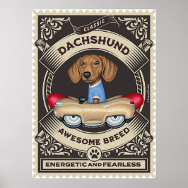 Cute Dachshund Driving Golden Saanvändningsbil Poster