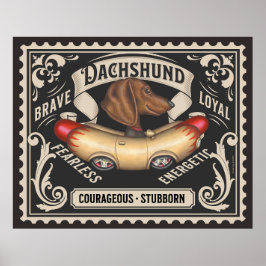 Cute Dachshund Driving Hotdog-bil Poster