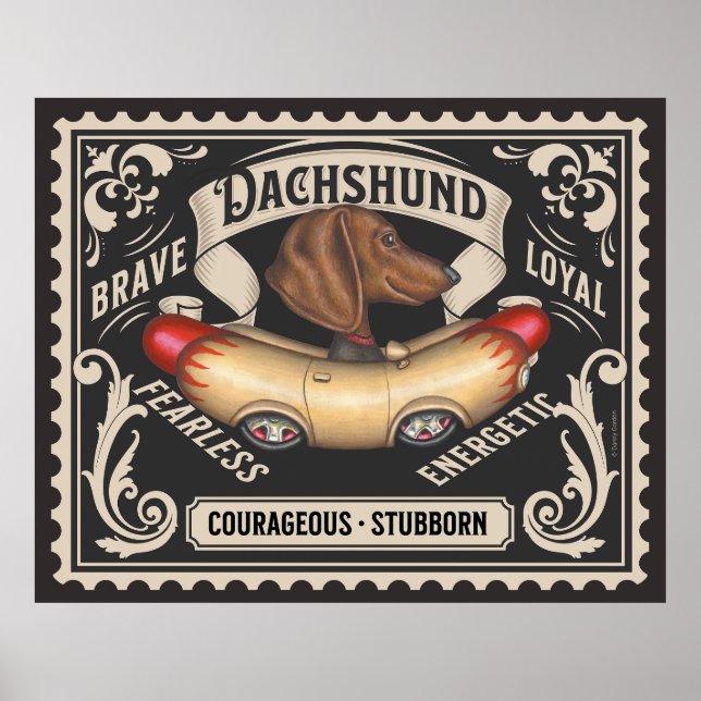 Cute Dachshund Driving Hotdog-bil Poster (Framsidan)