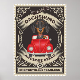 Cute Dachshund Driving Vintage bil Poster