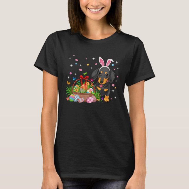 Cute Dachshund Easter Day Bunny Eggs Easter Costum T Shirt (Framsida)
