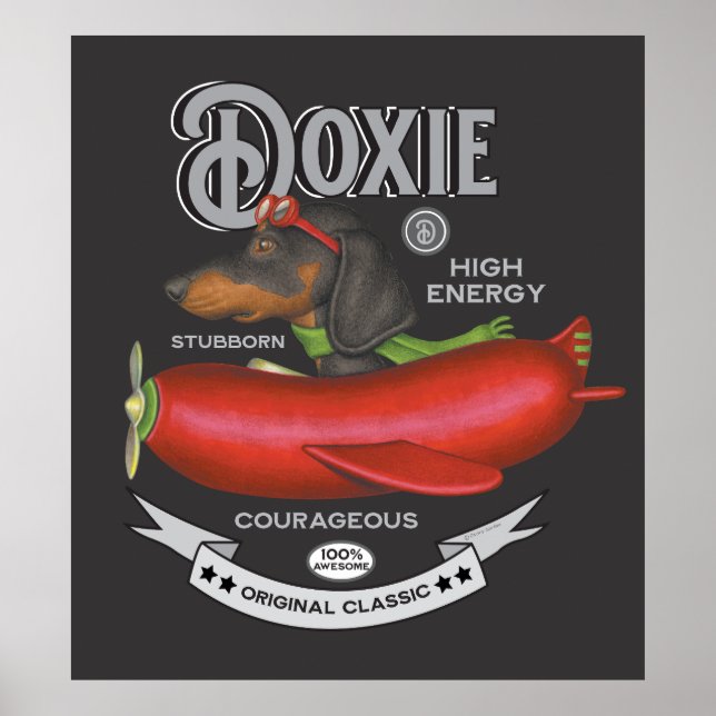 Cute Dachshund Flies Sause-Shaped Flygplan Poster (Framsidan)