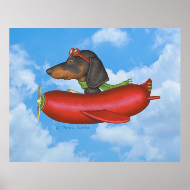 Cute Dachshund Flies Sause-Shaped Flygplan Poster (Framsidan)