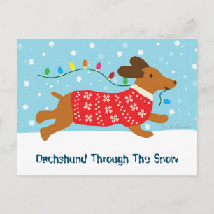 Cute Dachshund genom Helgdag Snö Helg Vykort