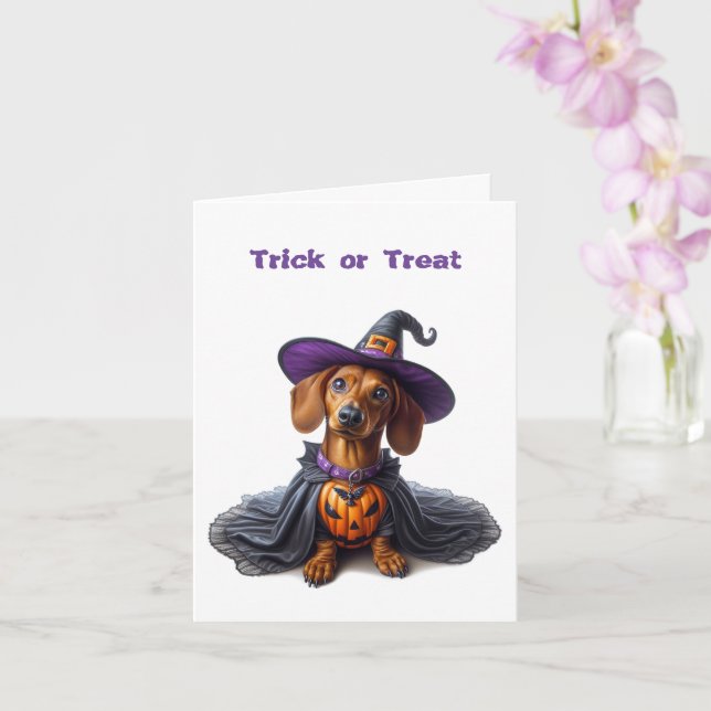 Cute Dachshund Halloween-hälsningskort Kort (Orkide)