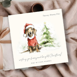 Cute Dachshund-Hårig och ljus jul Julkort