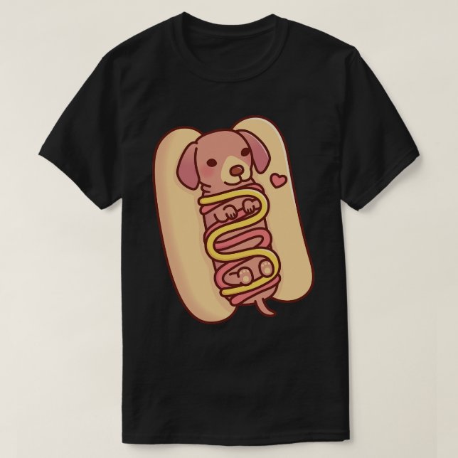 Cute Dachshund Hotdog Bun T Shirt (Design framsida)
