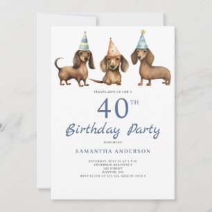 Cute Dachshund Hund 40:e födelsedagsinbjudan Inbjudningar