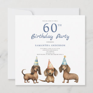 Cute Dachshund Hund 60:e Födelsedagsfest inbjudan