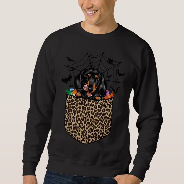 Cute Dachshund Hund älskare Leopard Dachshund Hall Lång Ärmad Tröja (Framsida)