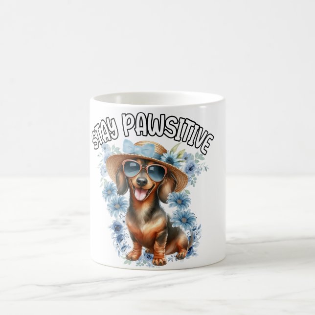 Cute Dachshund Hund Blåa blommor Kaffemugg (Center)