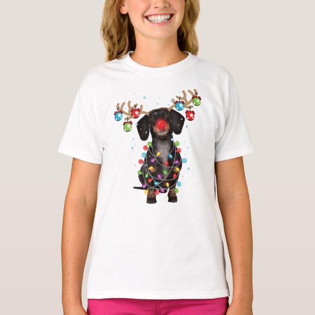 Cute Dachshund Hund Funny julklapp Helgdag T Shirt (Framsida)