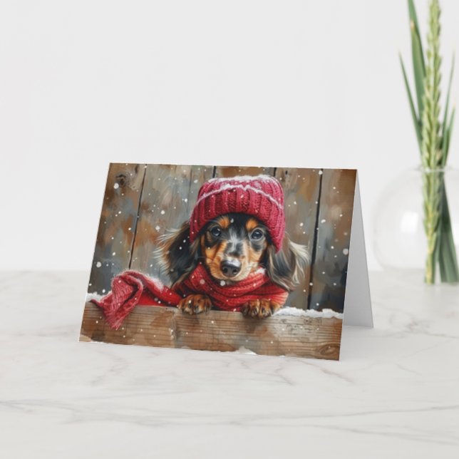 Cute Dachshund Hund i Hat-julkort Tack Kort (Framsida)