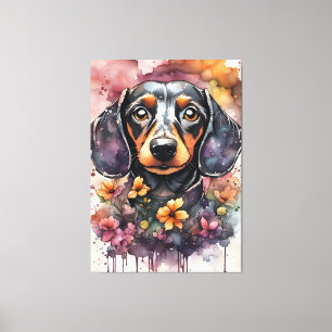 Cute Dachshund-Hund i vattenfärg Canvastryck