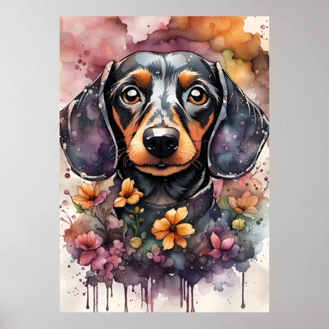 Cute Dachshund-Hund i vattenfärg Poster (Framsidan)
