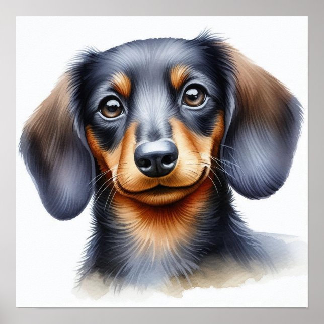 Cute Dachshund-Hund i vattenfärg Poster (Framsidan)