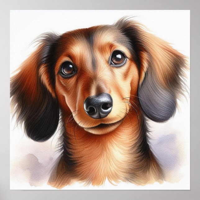 Cute Dachshund-Hund i vattenfärg Poster (Framsidan)