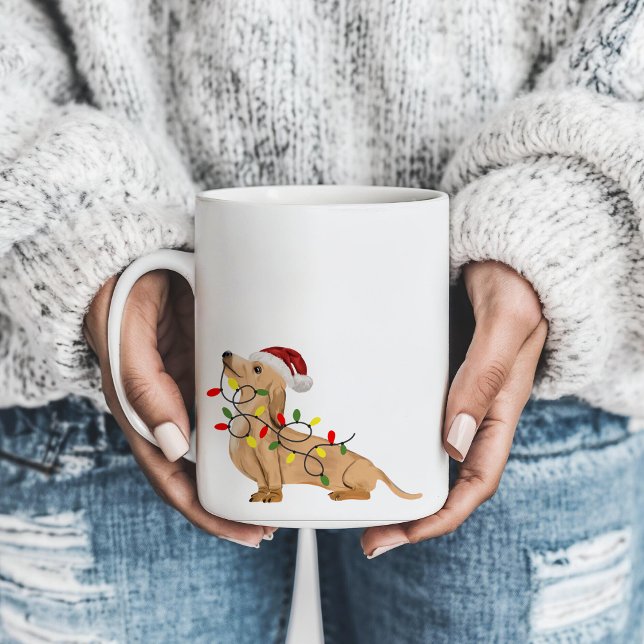 Cute Dachshund Hund jul, Ljus & hat Kaffemugg (Skapare uppladdad)