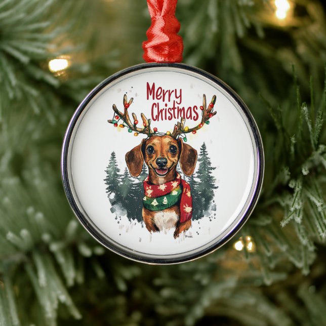 Cute Dachshund Hund Julgransprydnad Metall (Träd)
