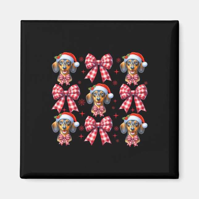 Cute Dachshund Hund Red Play Coquette Bow Christma Magnet (Framsidan)