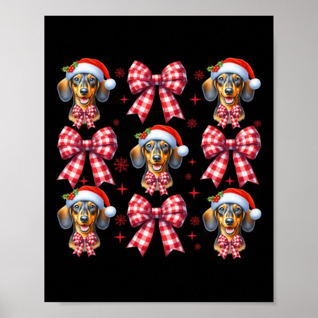 Cute Dachshund Hund Red Play Coquette Bow Christma Poster (Framsidan)