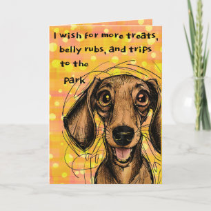 Cute Dachshund Hund Roligt Bright Grattis på födel Kort