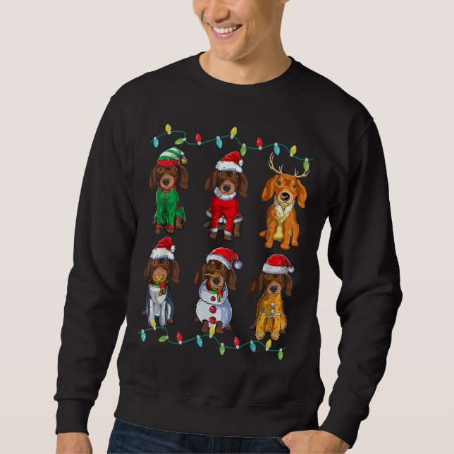 Cute Dachshund Hund Santa Elf Reindeer jul Lång Ärmad Tröja (Framsida)