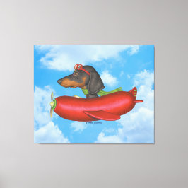 Cute Dachshund i Red Sause-flygplan Canvastryck