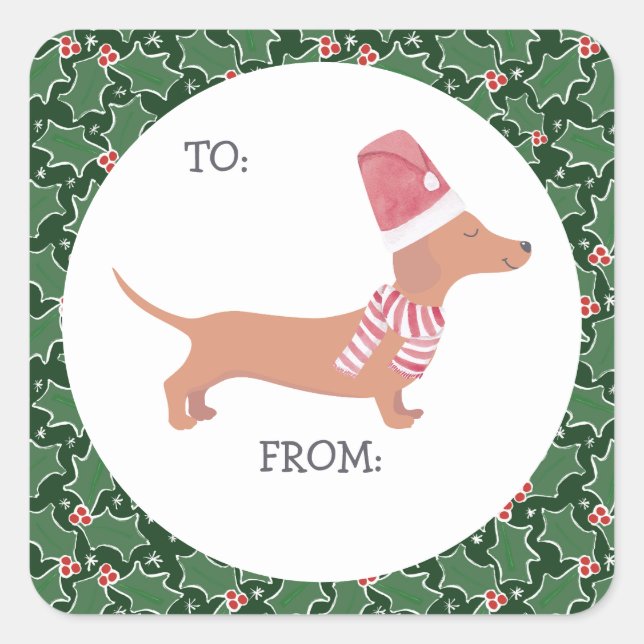 Cute Dachshund jul Fyrkantigt Klistermärke (Framsida)
