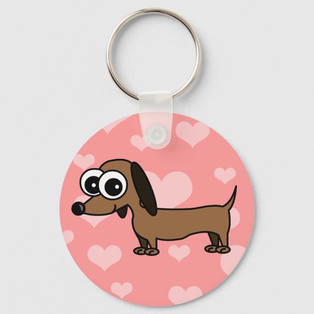 Cute Dachshund Keychain - Rosa Nyckelring (Framsida)