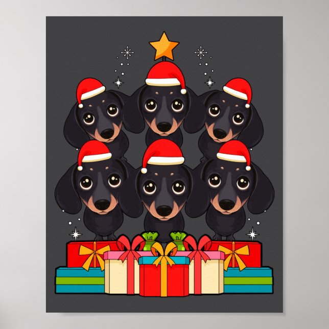 Cute Dachshund Le Doxie Christmas Tree Xmas Hat Lo Poster (Framsidan)