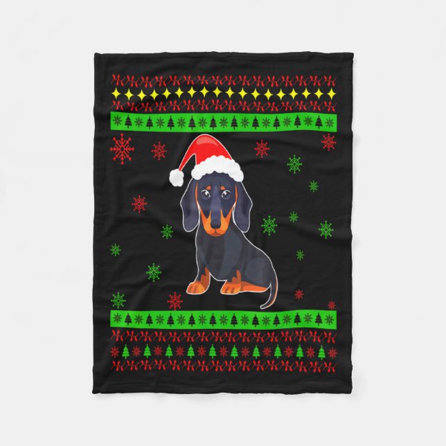 Cute Dachshund Long Dog Mom Merry Xmas New Year  Fleecefilt (Framsidan)