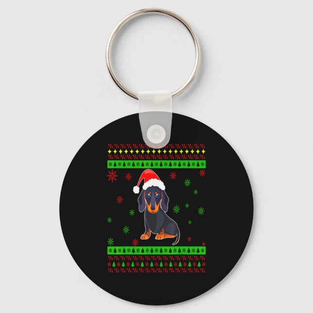 Cute Dachshund Long Dog Mom Merry Xmas New Year  Nyckelring (Framsida)