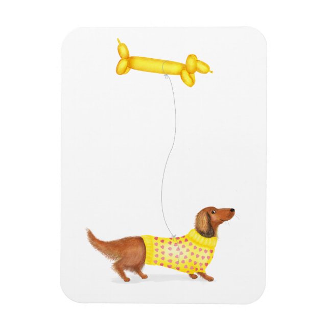Cute Dachshund med ballongmagnet av korvballong me Magnet (Vertikal)
