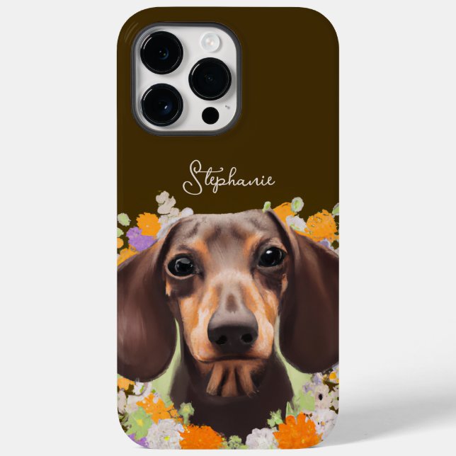 Cute Dachshund med blommor och Namn Doxie (Baksida)