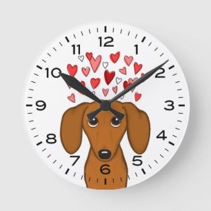 Cute Dachshund med Hearts Wiener Hund Rund Klocka