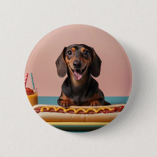Cute Dachshund med Hett Hund Knapp